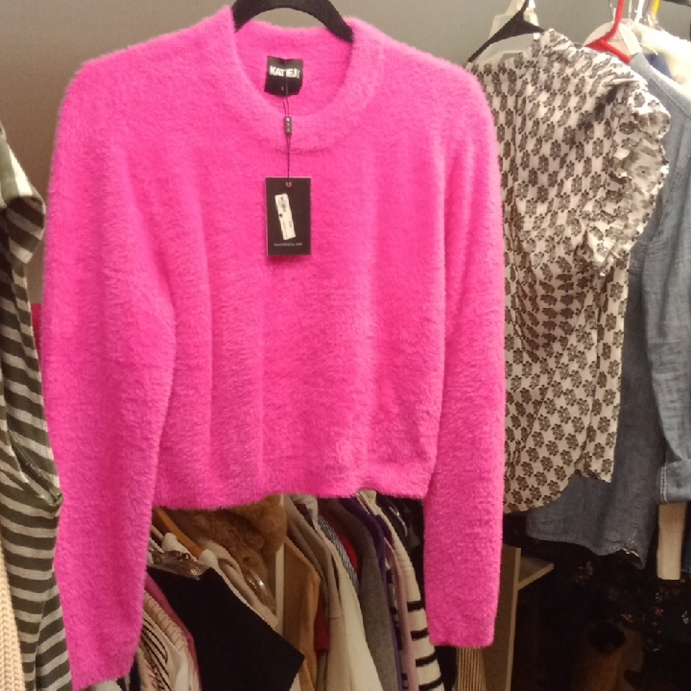 Katie J NYC Hot Pink Fuzzy Crewneck Sweater